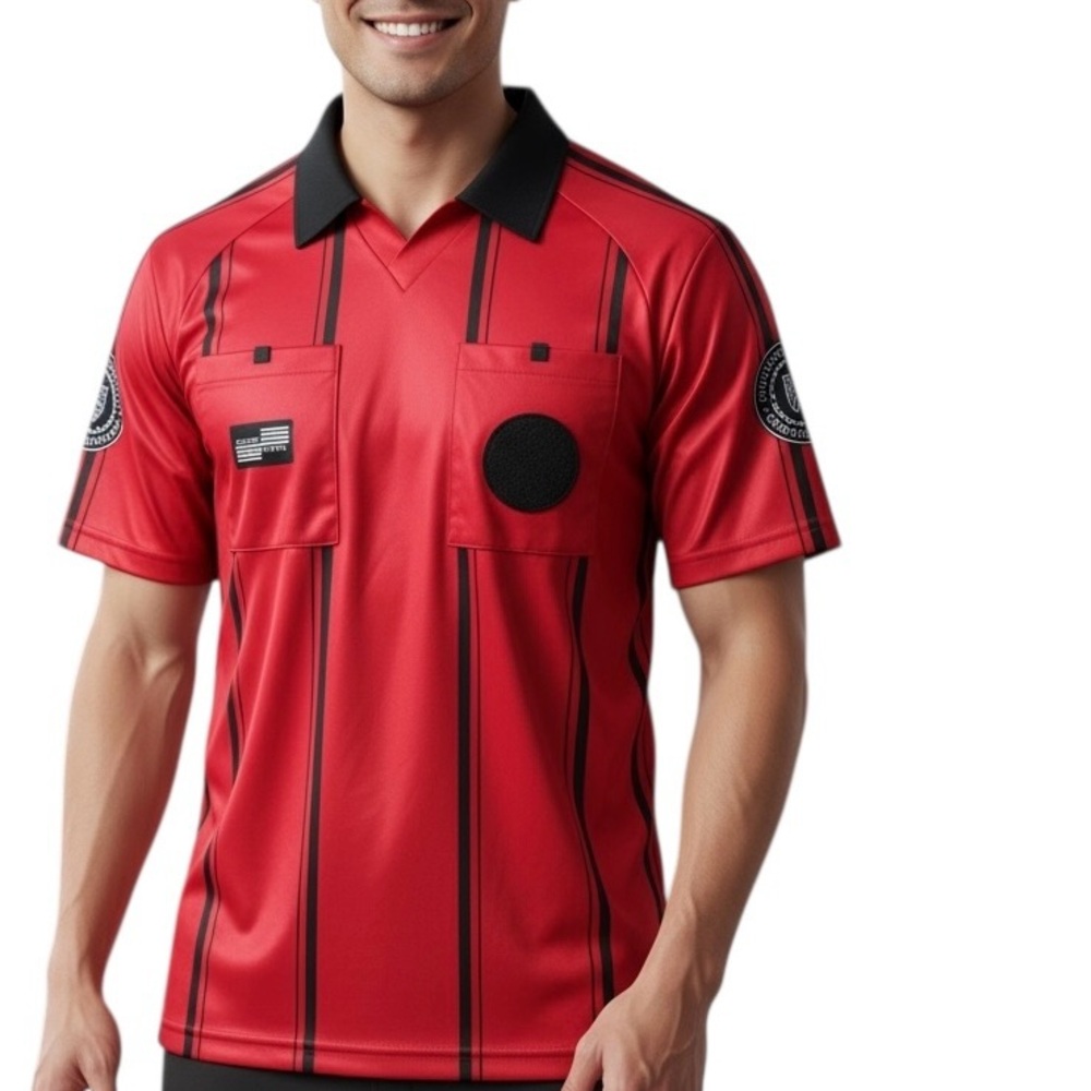 Official Sports International  Stylist Soccer Referee Red & Black Jersey. Sz S